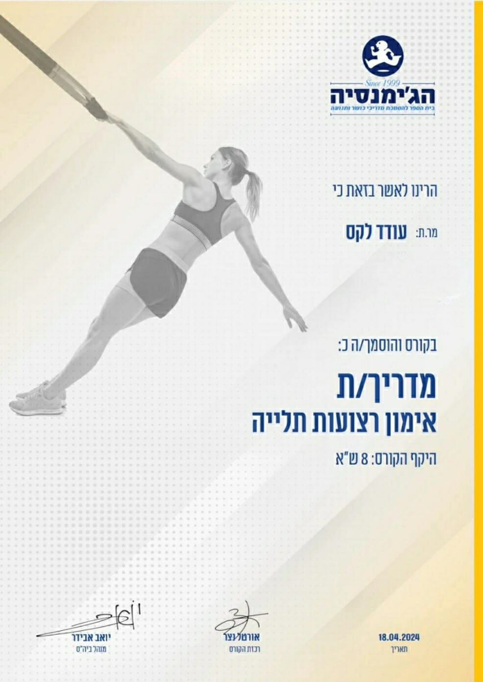 תעודת Suspension Training Instructor של עודד לקס